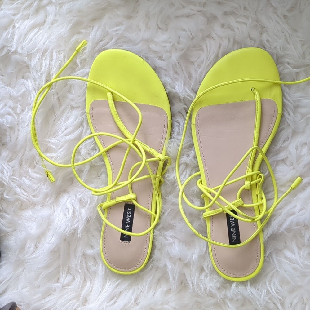 Neon yellow lace up flat